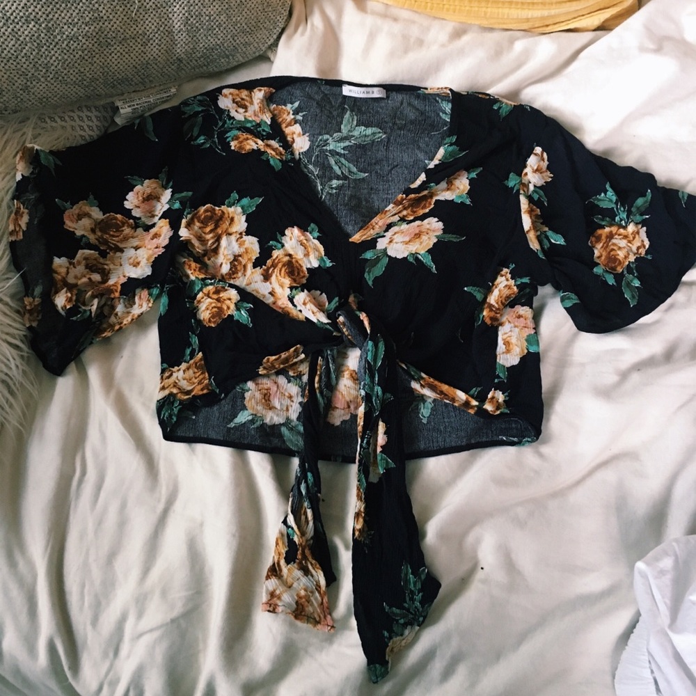 Floral front tie blouse